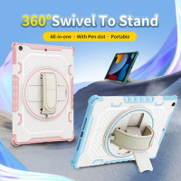 For iPad 6th 5th 9.7 inch Case With Pencil Holder Shockproof Stand Cover iPad 7th 8th 9th Generation 10.2 Case +Strap Funda