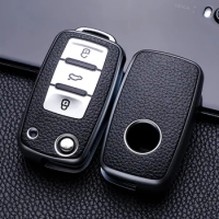 Leather Car Key Case Car Key Full Cover Protection Bag for VW Volkswagen Polo Tiguan Passat Golf Jetta Lavida Skoda Octavia