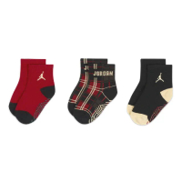 【NIKE 耐吉】襪子 Jordan Create 寶寶襪 嬰兒襪 紅 黑 格紋 喬丹 止滑 聖誕節(JD2243006TD-001)