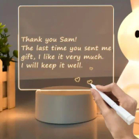 1 PC 3D Night Light DIY Writing Board Acrylic Intelligent White Base with Handwriting Pen Message Board Creative Gift Transparen