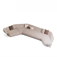Italian light luxury full frosted leather sofa modern minimalist combination multi-curved hotel fabric sofa