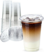 25 Sets- 16 oz Clear Plastic Cups with Strawless-Sip-Lids Cup Plastic Iced Coffee Cups for Cold Drin