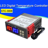 Dual Digital Temperature Controller Two Relay Output Thermostat Thermoregulator 10A Heating Cooling STC-3008 12V 24V 220V