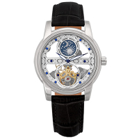 Valentino Coupeau 范倫鐵諾 古柏 日月相鏤雕機械腕錶 (銀殼/黑帶)