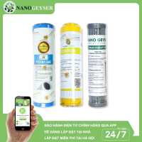 Bộ 3 lõi lọc nước 123 Nano Geyser dùng cho máy lọc nước NANO, Lõi 2in1 PP+GAC, Cation, Disruptor Nan