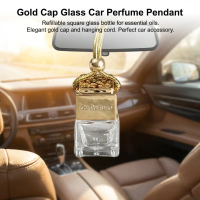 Square Glass Car Perfume Bottle 10ml Water Cube Design Essential Oil Container with Hanging Rope