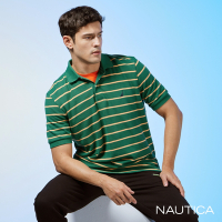 Nautica 男裝 吸濕排汗跳色條紋短袖POLO衫-綠色