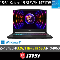 【MSI 微星】特仕版 15.6吋電競筆電(Katana 15/B13VFK-1471TW/i5-13420H/32GB/1TB+2TB SSD/RTX4060/W11)