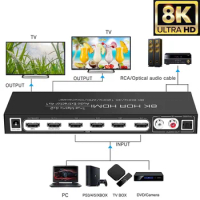 8K 60Hz HDMI Matrix 4x2 Switcher with ARC 4x1 Audio Extractor 4K 120Hz HDR10 3D Matrix HDMI Splitter 4 In 2 Out Video Converter
