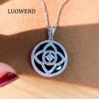 LUOWEND 18K White Gold Pendant Necklace Natural Diamond Necklace Proposal Wedding Anniversary Jewelry Gift Circle Desgin