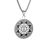 Exquisite Stainless Steel Sun Astrology Disk Pendant Necklace for Men and Women, Ethnic Style Fashionable Lucky Jewelry