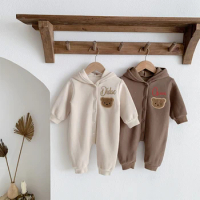 Personalized Embroidery 2023 Baby Bodysuit Thickened Autumn and Winter Bear Creeper Customized Newborn Name Fleece Creeper