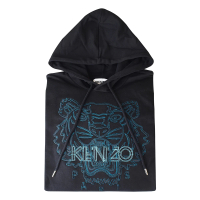 KENZO KENZO藍字刺繡LOGO經典虎頭設計棉質長袖連帽T-Shirt(黑)