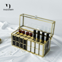 dvzodlxn金色玻璃口紅盒唇釉唇膏收納盒桌面梳妝臺分格防塵置物架