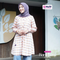 MUTIF Tunik Wanita Dewasa Ranti Long Motif Plaid Kotak Kotak Warna Orange  Busui & Wudhu Friendly
