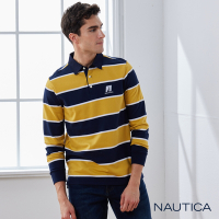 Nautica男裝 經典撞色粗條紋長袖POLO衫-黃藍
