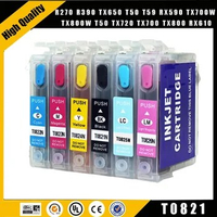 einkshop T0821 Refill ink cartridge T0821-T0826 with permanent chip For Epson Stylus R390 R270 R290 R295 RX590 RX615 RX610 RX69