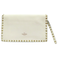 【二手名牌BRAND OFF】Valentino 范倫鐵諾 白色 皮革 Rockstud 手拿包