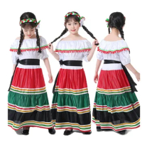 Festival Celebration Costume Cute Children's Costume Mexican Style Costume Dress Mexican Ethnic Little Girl Dress