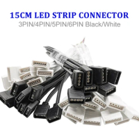 15cm 3PIN 4PIN 5PIN 6PIN LED Strip Connector Female Plug Black/White Extension Cable Wire for WS2812 5050 RGB RGBW Tape Light