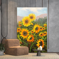 原創純手繪油畫向日葵客廳玄關裝飾畫厚肌理畫北歐向陽花掛畫花卉
