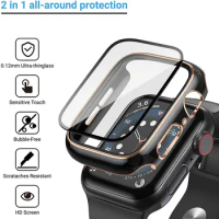 Glass+Cover For Apple Watch band 44mm 40mm 45mm 41mm 42mm 38mm Case Bumper+Screen Protector iWatch series 3 4 5 6 SE 7 8 strap