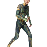 Halloween Cosplay Costume Movie Comic 3D Flesh Gold Aquaman Cosplay Bodysuit One-piece Suit for Adult
