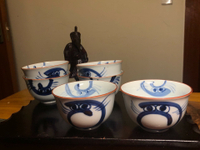 日本中古回流老青花 純手繪達摩 主人杯茶杯對杯 瓷胎潤色正
