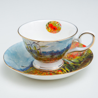 梵谷油畫系列-骨瓷咖啡對杯-玉米字段與罌粟(咖啡杯/杯子/杯)