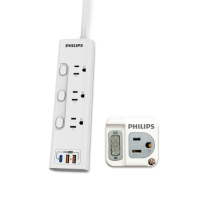 【Philips 飛利浦】超值組-3開3插 2USB+Type C PD 30W GaN 氮化鎵延長線1.8米＋1開1壁插(CHP8431+CHP3010W)