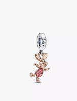 Pandora Disney Piglet sterling silver and 14k rose gold-plated dangle with transparent pink and blac