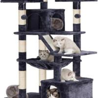Heybly Cat Tree, 73 inch tall large cat tower, 20 pound indoor cat furniture apartment, padded plush bass, scraping column