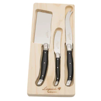 3pcs Laguiole Cheese Spreader Knives Set Black Plastic Handle Butter Knife Cake Bread Cutter in Wood Box Restaurant Cutlery Bar