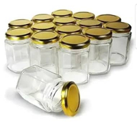 Toples Hexagonal Segi Enam 180ML Tutup Putar Kuning Emas Toples Beling Kaca Kecil Mini Bumbu Dapur G