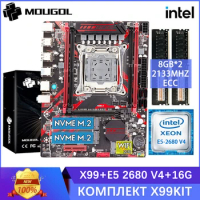 MOUGOL Original Red X99 DDR4 Game Motherboard Set with Xeon E5 2680 V4 LGA2011-3 2680v4 CPU 16GB 2133MHz DDR4 REG ECC RAM Memory