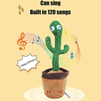 Dancing Cactus Plush Toy with Repeat Talking and Singing Function, USB Record, Early Education, Funny Gift
