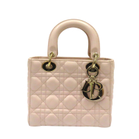 【二手名牌BRAND OFF】Dior 迪奧 粉色 藤格紋羊皮 Lady Dior Mini 兩用包