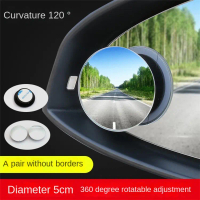 2pc Round Glass Car Rearview Mirror, No-Frame Design, Rotatable Blind Spot Mirror for 360 Degree Vie