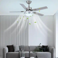 52in Modern Electric Fan 5 Blades Timing Ceiling Fan w/Light and Remote Control 3 Speed Multi-function Home Ceiling Lamp Fan LED
