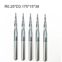 5pc/lot R0.25-1.0*D3.175*15*38 HRC55 Tungsten solid carbide Coated Tapered Taper Ball Nose End Mill cone type cnc milling cutter