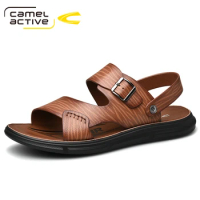 Camel Active 2021 New Summer Men Sandals Genuine Leather Classics Breathable Non-slip Flat Sandals Open Toe Slip-on Casual Shoes