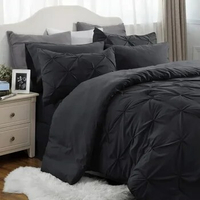 King Comforter Set King Bed Set 7 Pieces, Pinch Pleat Black Cali King Bedding Set with Comforter,Sheets,Pillowcases Shams