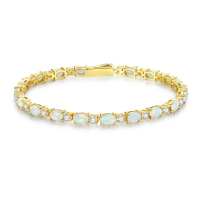 FANCIME \Glamour Radiance\" October Birthstone Fancy Cut White Opal Sterling Silver Tennis Bracelet"