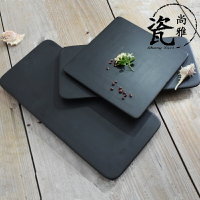 啞光黑色陶瓷盤長方正方圓形平板盤西餐盤甜品盤壽司盤蛋糕盤子