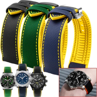 For Breitling Hamilton Seiko Omega Tissot Nylon fluoro rubber Watchband Silicone Bracelet Men Watch Strap Stainless steel buckle