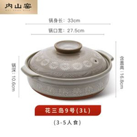 日本萬古燒砂鍋 家用煲湯燉煮 手繪織部梅土鍋 防裂耐用- 花三島9號[3L/3~5人食] 均碼