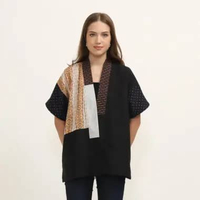 Blazer Outer Batik Wanita - Bhatara Batik Hazel Blazer - Atasan Batik Modern Lengan Pendek XXL Cream