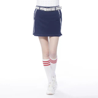 【Lynx Golf】女款彈性舒適素面款拉鍊口袋左腰頭Lynx繡花設計運動短裙(深藍色)