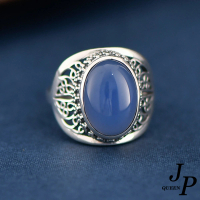 【Jpqueen】藍瑪瑙蛋鏤空花紋寬版開口可調節戒指(藍色)