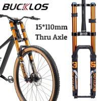 BUCKLOS Mountain Bike Boost Air Fork 15*110mm Dual Crown MTB Suspension Fork Disc Brake Downhill Bike Front Fork 27.5/29 Inch